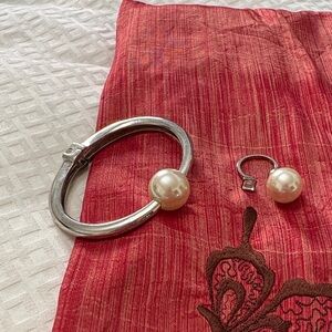 Silver and Pearl Bangle Bracelet